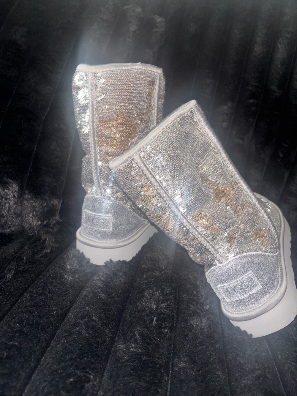 UPDATED PHOTOS! UGG Silver Sequin Cozy Boots - Picture 2 of 12